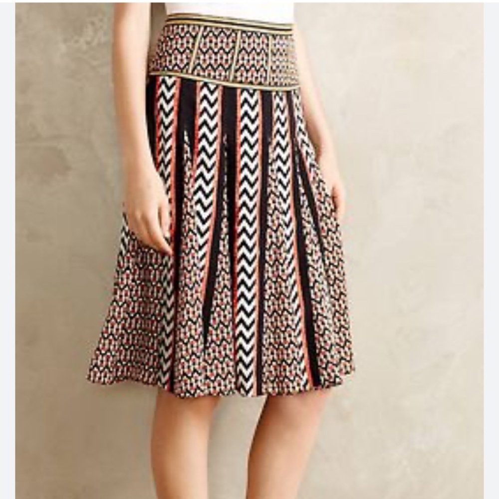 Anthropologie Ranna Gill Skirt Chevron Black Print Stripe Knee Length Size 16